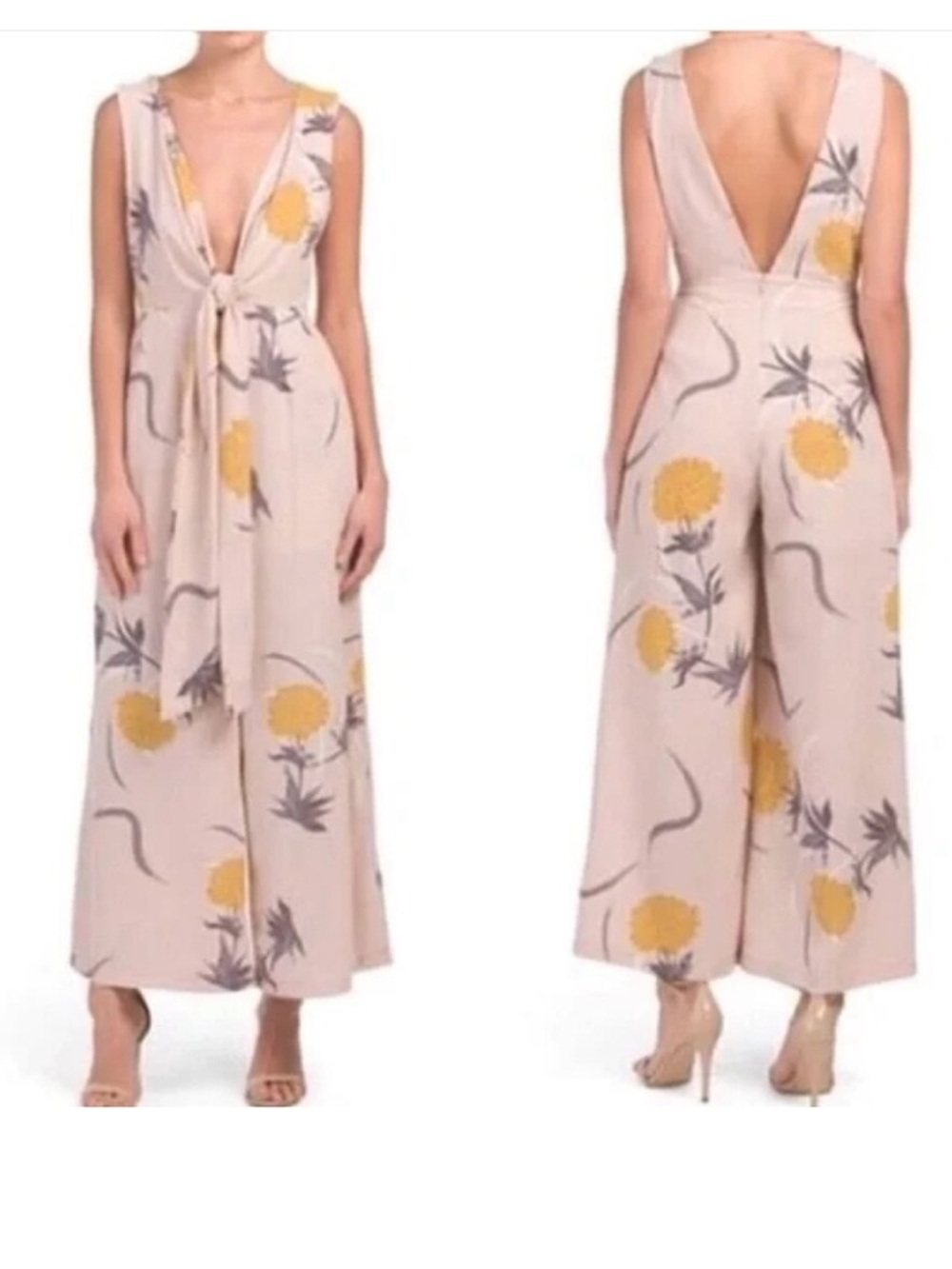 White Closet Sleeveless Floral Wide-Leg Jumpsuit Size Large
